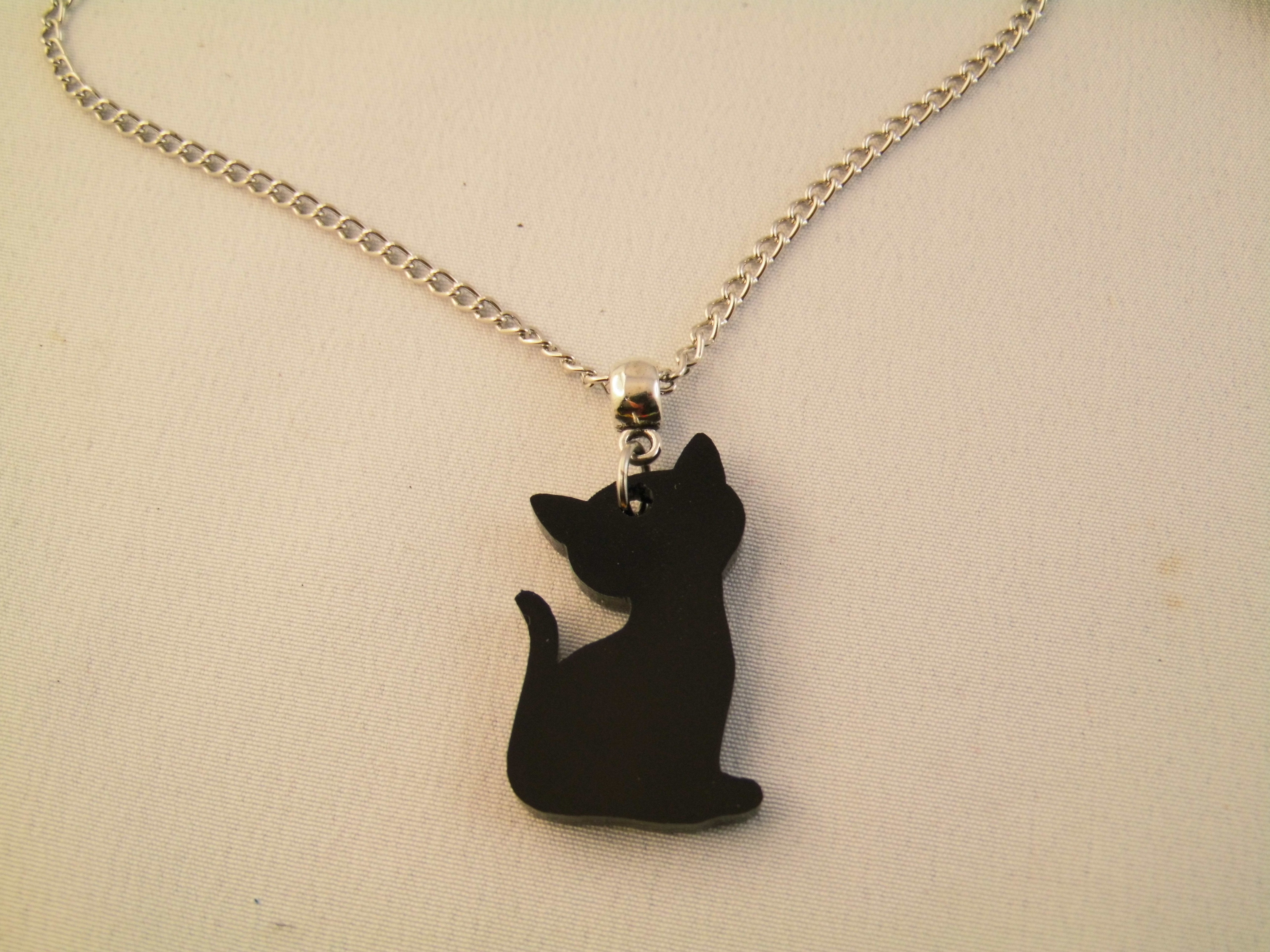 925er Echt Silber Kette mit Katze Anhänger Acryl verschiedene Motive